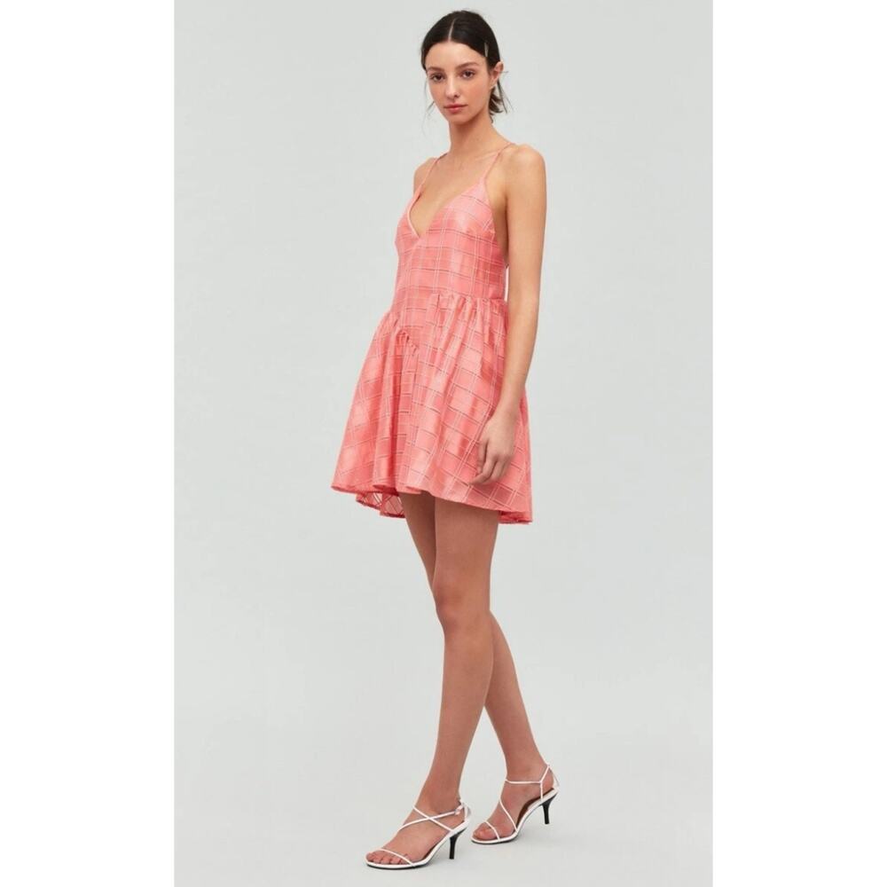 C/Meo Collective Same Things Textured Check Coral Pink Mini Dress S NWT